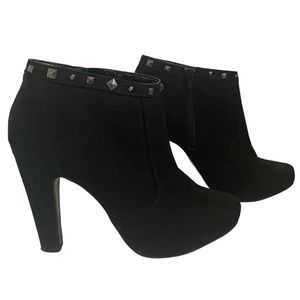 Call It Spring Black Suede Studded Heeled Bootie